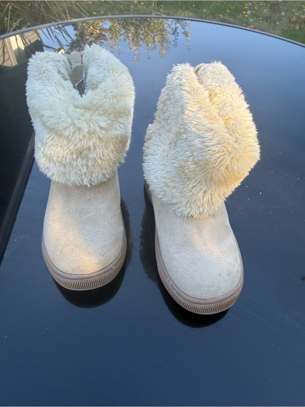 Cat & Jack Kids Faux-Fur Fold-Over Ankle Boots in Cream